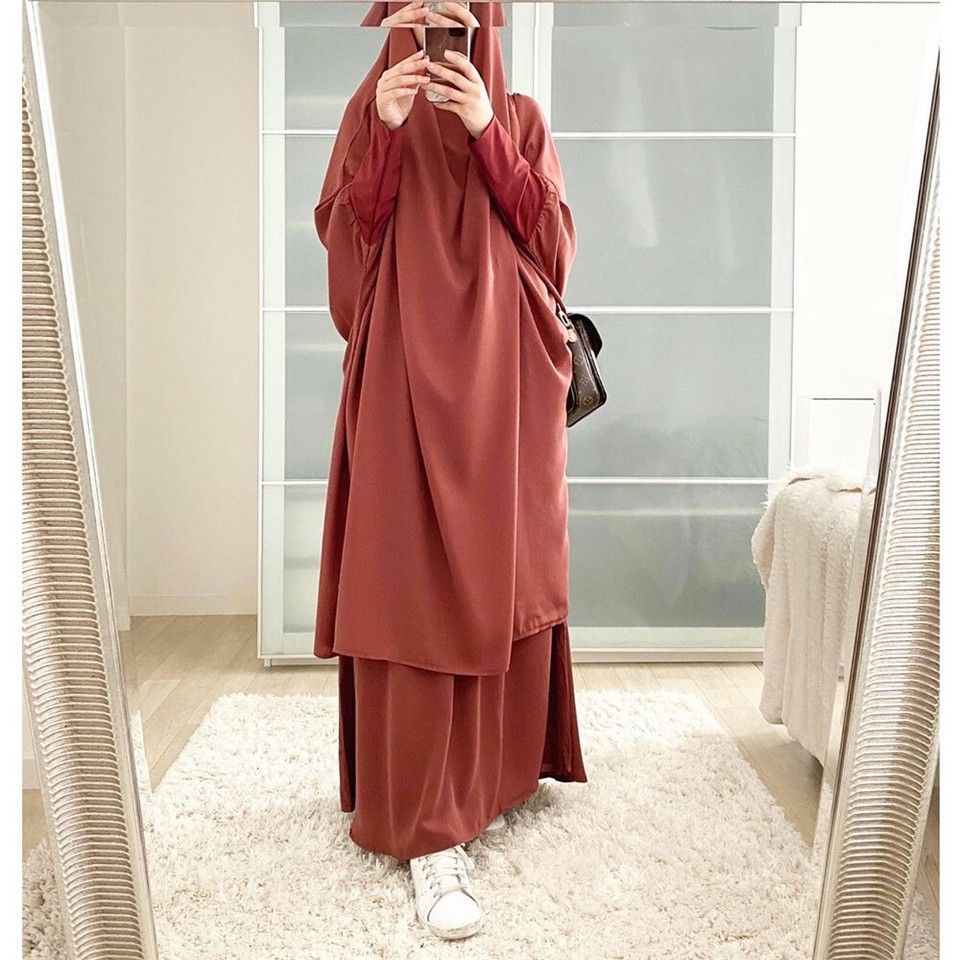 Muslim Women Cotton Blended Two Layers Long Khimar Overhead