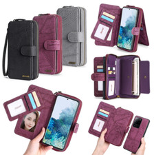 For iPhone/Samsung Removable Leather Zipper Wallet Card Purse Phone Case Cover