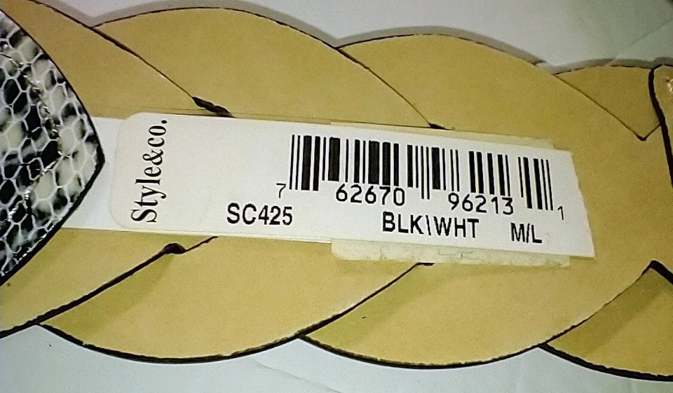 NWT Women's Style & Co. Faux Leather Stretch Belt B&W Reptile Pattern Size: M/L - Image 2 of 4