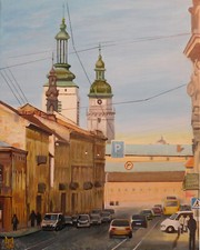 Quadro acrilico originale su tela Leopoli. Zamostinivska Street 16x20 $220,00