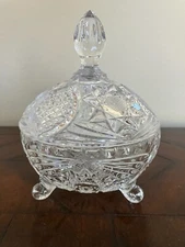 Vintage Footed Covered Glass Compote Candy Dish 6 1/2” Height & 5” Dia
