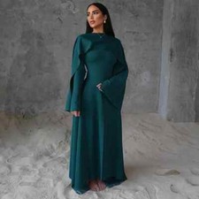 Evening Dress Long Sleeves O Neck Cape Hunter Jersey Evening Gowns