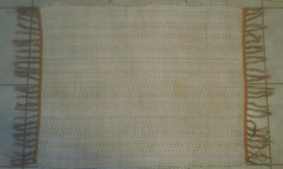 Vintage Loomed Rag Rug, White Cotton w Pastel Warp Strings-Reversible ...