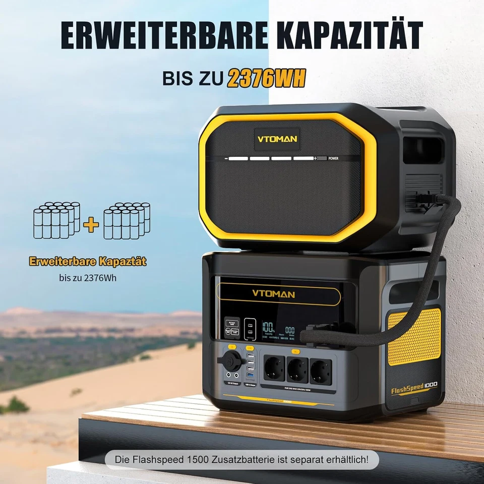 VTOMAN 828Wh Kraftwerk Tragbare Powerstation 1000W Solargenerator für Camping - Bild 4 von 4