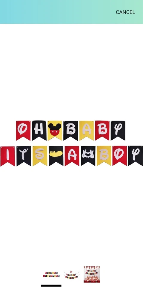 mickey mouse baby shower decorations boy Banner Cupcake/cake Toppers Hanging Dec - Image 2 of 2