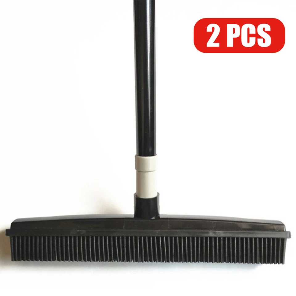 2X Rubber Broom For Pet Dog Cat Hair Sweeper Squeegee Windows Car Long Handle