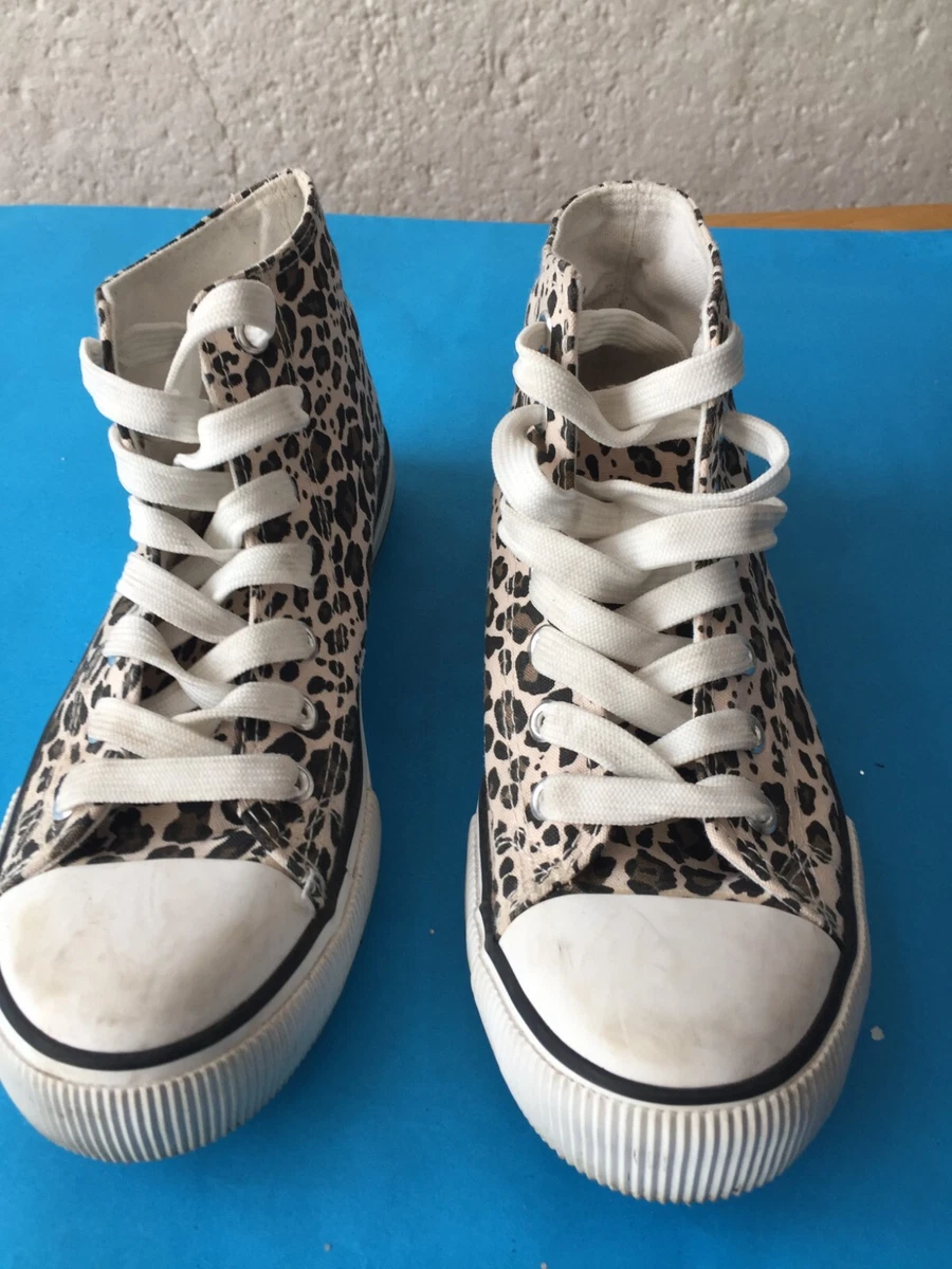 GIRLS NEW LOOK BASEBALL SHOES UK4 EU37 LEOPARD SPOTS CREAM HIGH