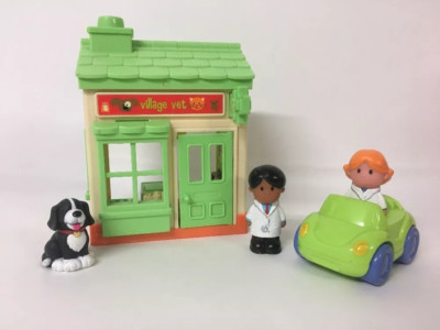 ELC Happyland Tierarzt Konvolut Figuren Menschen Haustier Auto Katze Hund Dame Mann Tier