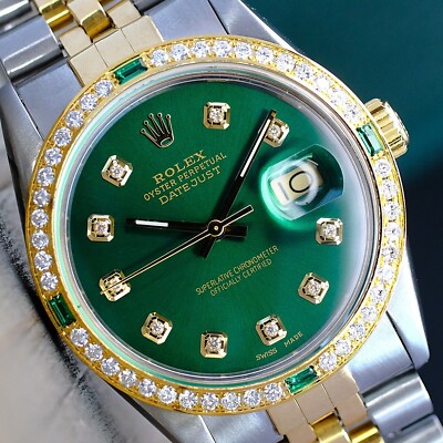 Rolex Datejust 16233 TwoTone 18KY Gold & Steel Green Diamond