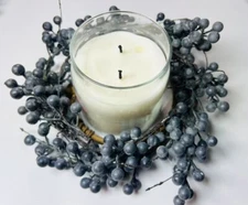  Artificial Blueberry Candle Ring Mini Wreath 4.5” Rustic Farmhouse Decor