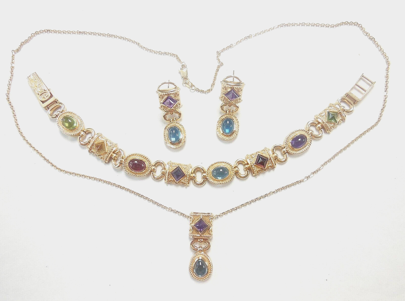 Multi-Colored Gem 14K  Solid Yellow Gold Pendant … - image 2