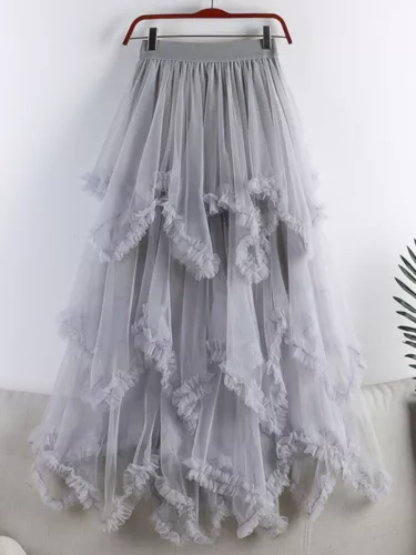 Tulle Long Dress for Women 2023 Summer Cute Irregular Mesh High Waist Maxi Skirt - Bild 19 von 33