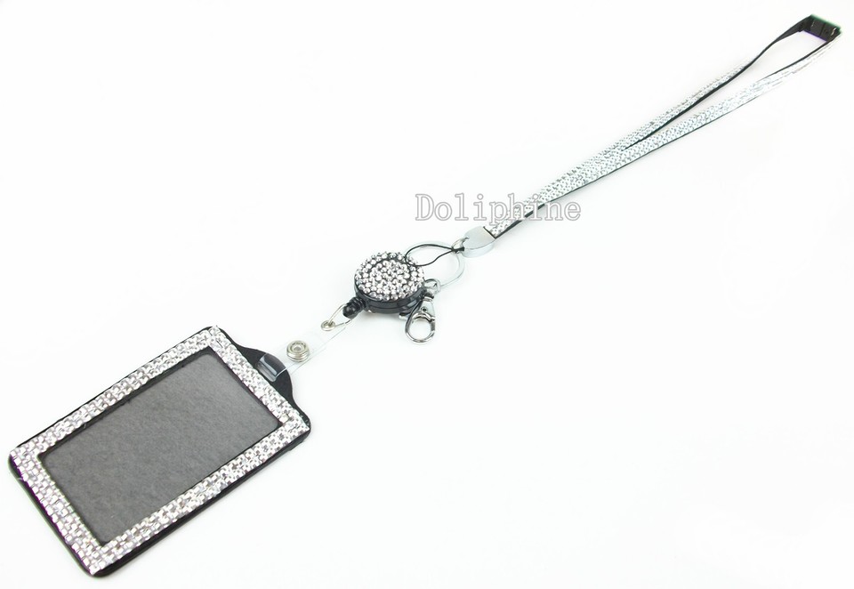 Rhinestone Breakaway Lanyard With Retractable Reel & Horizontal Badge Holder - 3-in-1 Style