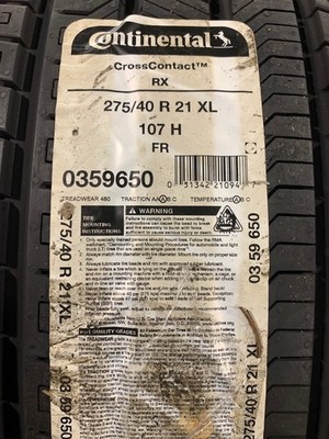 1 New 275 40 21 (107H) Continental Cross Contact RX Extra Load All Season Tire
