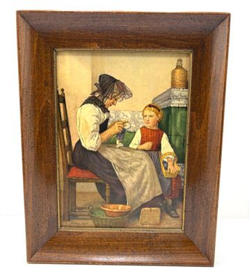ALBERT ANKER GRANDMOTHER&GIRL KNITT ING Wooden Framed Pictures Wall Hangings1886