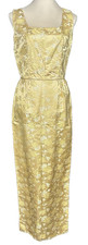 Vintage 1950s 60s Gold Floral Brocade Sleeveless Wiggle Formal Cocktail Dress