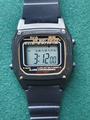 Vintage Men's Black Avia Quartz LCD Digital Watch 181401 Chronograph New Battery