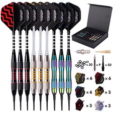 9 PCS Professional Soft Tip Darts Set Electronic Dartboard 18g Tool Kit Case