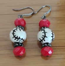Women beaded dangle earrings baseball sports theme