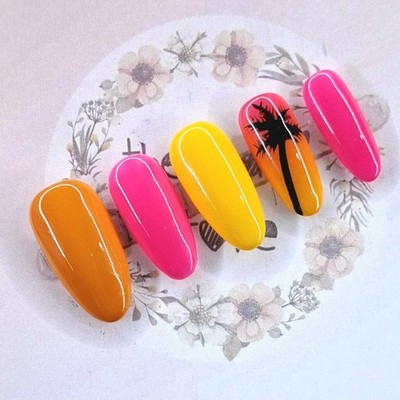 Sommerpalme Rosa Orange Gelb Ombre Gel Falsche Nägel - 10er Set