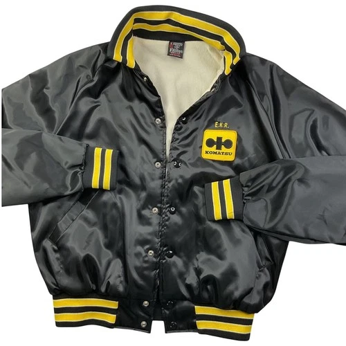 Komatsu Jacket Men Medium Bomber Satin Aristo Jac Hilton Nylon Black Vintage USA - product listing photo