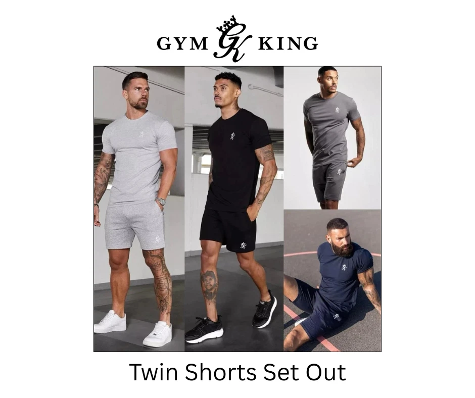 Gym King Mens Twin Shorts and T Shirt Set Designer Tracksuit Active Wear Outfit