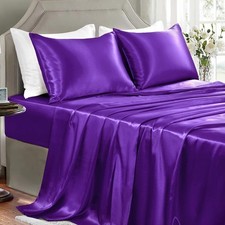 GOLAL Satin Sheets Full Size - 4 Pieces Luxury Silky Soft Bed Sheets,