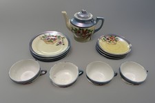 Vintage Japanese Lusterware Childs Toy Tea Set 13 Pc Teapot Cups Saucers Plates