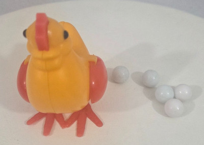 Vintage Plastic Egg Laying Chicken Hen Toy with 5 Marble Eggs Retro Easter Decor