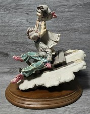 Vintage Capodimonte by Auro Belcari Boy & Girl Sledding, Heavy Resin Sculpture 