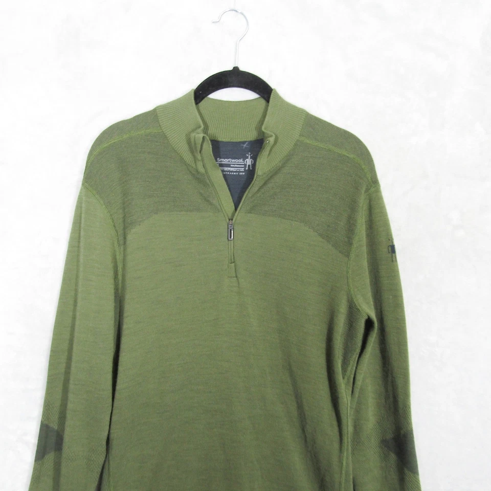 Smartwool Sweater Men's Medium Merino Wool Quarter Zip Pullover Green Intraknit - Image 2 of 4