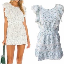 LoveShackFancy Roberta Floral Ruffle Mini Dress Bonnet Blue Small Coquette