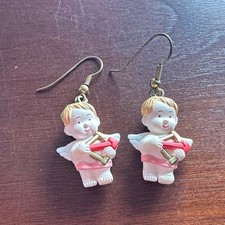 Angel/Cherub playing a harp plastic resin dangle earrings