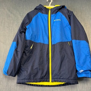 Columbia Omni-Tech Boys Jacket Size L (1416) Blue Waterproof Breathable Hooded