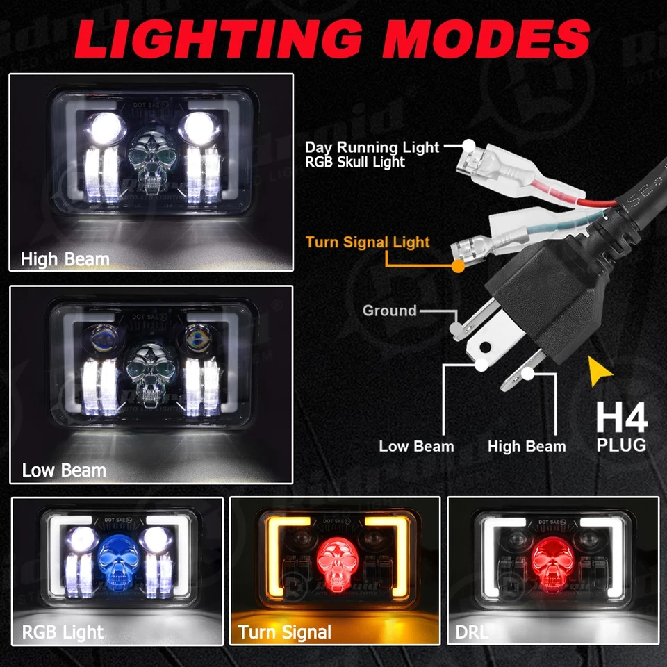 2x 4x6" inch Square LED Headlights Hi/Lo DRL H4 For Oldsmobile Cutlass 1980-1988 Foto 4 de 4