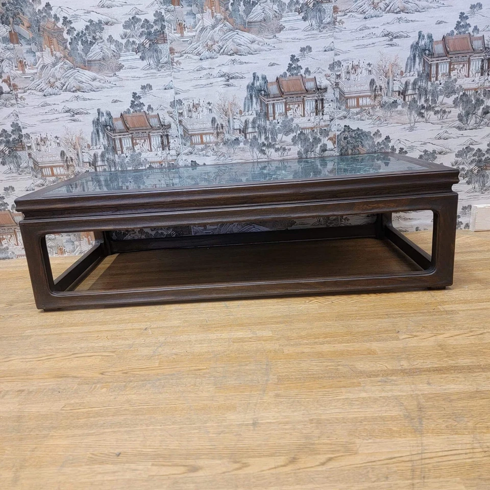 Antigua mesa de centro de olmo de la provincia de Shanxi con tapa de piedra de mármol verde Foto 3 de 4