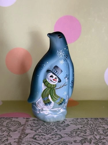 Fenton Friendly Snowman Penguin Figurine Ltd Ed 1/29 M Kibbe 2023 GLOWS