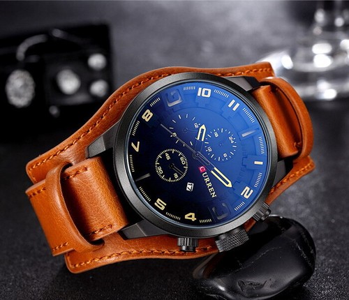 CURREN Mens Quartz Date Creative Waterproof Leather Strap Casual Sports Watch - Picture 10 of 19