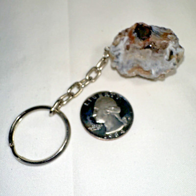 NEW Natural Oco Agate Geode Keychain Key Ring, Half Stone Rock Crystal Mineral