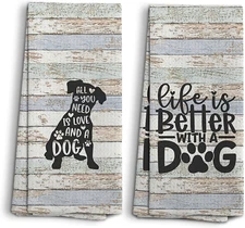 Dog Hand Towels, Dog Kitchen Towels and Dishcloths Set of 2, Doggy Kitchen Towel