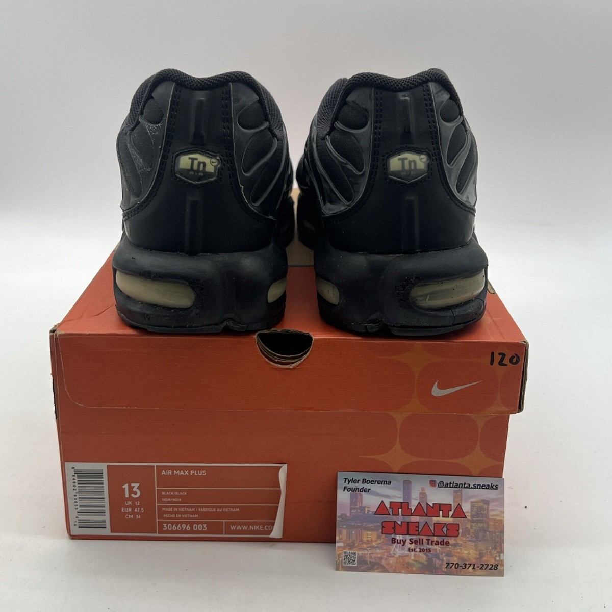 Size 13 - Nike Air Max Plus Low Triple Black Running (306696