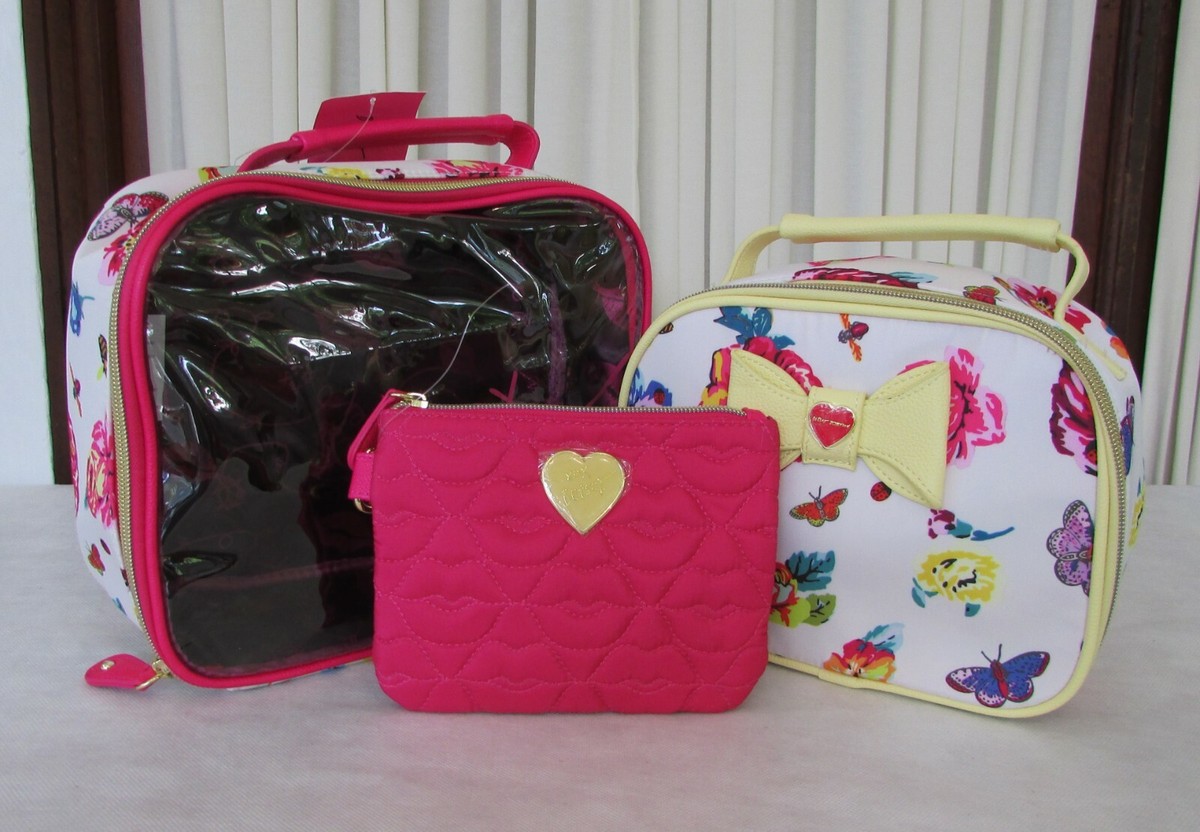 Betsey Johnson Floral Cosmetic Travel Make-up Bag pc Set Train - Main Image