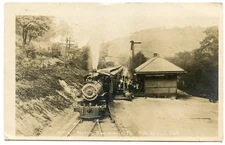 RPPC Pennsylvania Hooversville Railroad Station Depot with Locomitive 1912