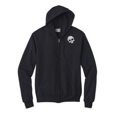 Skull head embroidered full zip hoodie unisex fit 