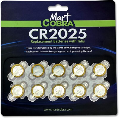 Mart Cobra - CR2025 Battery 10 Pack - Gameboy Batteries with Solder Tabs [New]