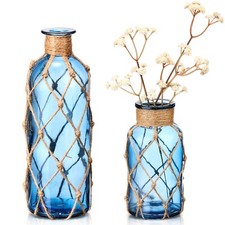 Chuangdi Set of 2 Blue Coastal Style Decorative Glass Vases Flower Vases Cent...