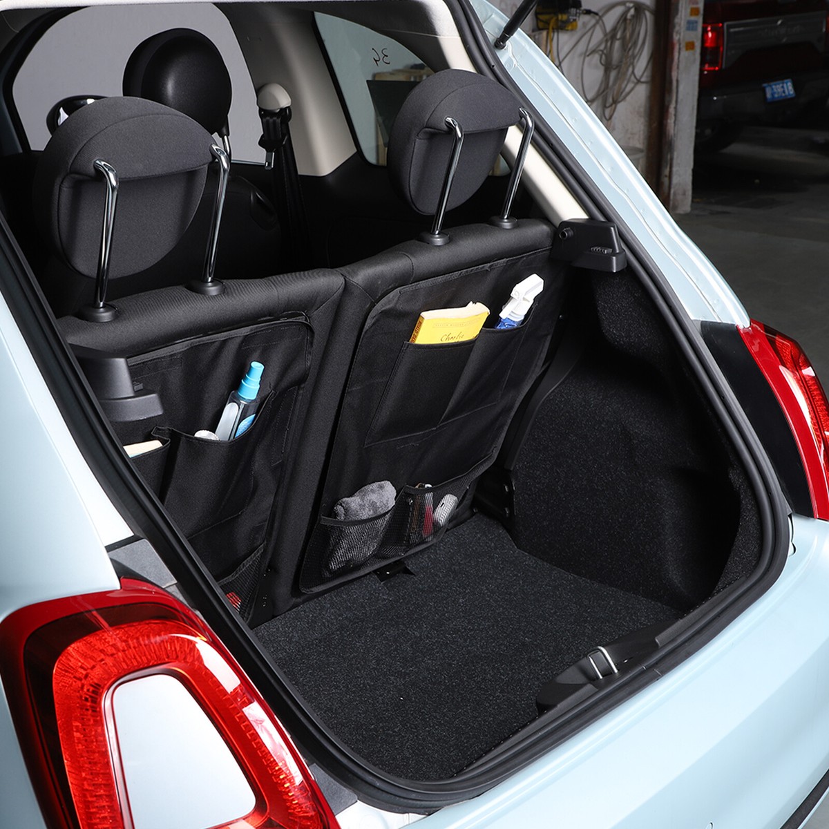 For Fiat 500 16+Rear Seat Back Storage Bag Multi-mesh Pocket