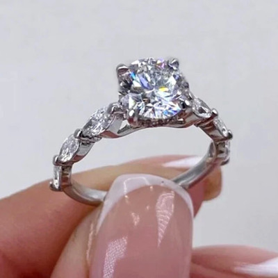 2.20 CTW Round Cut Moissanite Engagement Ring In 14K White Gold Plated For Her