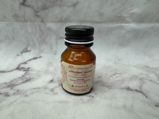 Vintage Merck 1/8 oz Apothecary Brown Glass Bottle 2" Metal Lid Poison Label