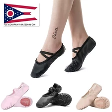 Nexete Leather Ballet Dance Shoes Slippers Split-Sole Pull on Shoes For Girl Boy